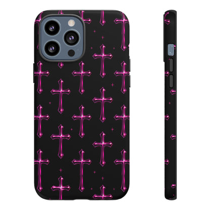 Neon Pink Cross Pattern Phone Case | Tough Protective Case for Iphone, Samsung Galaxy and Pixel