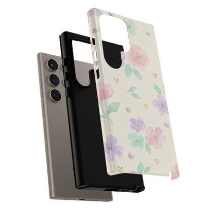 Pastel Floral Phone Case – Coquette Watercolor Flower Hearts Tough Case (iPhone, Samsung, Pixel)