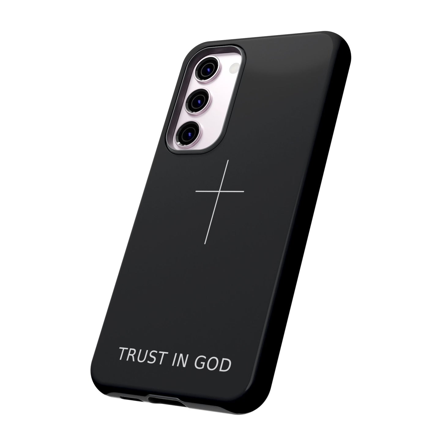 Trust in God Phone Case Minimal Cross Christian Black Tough Cover