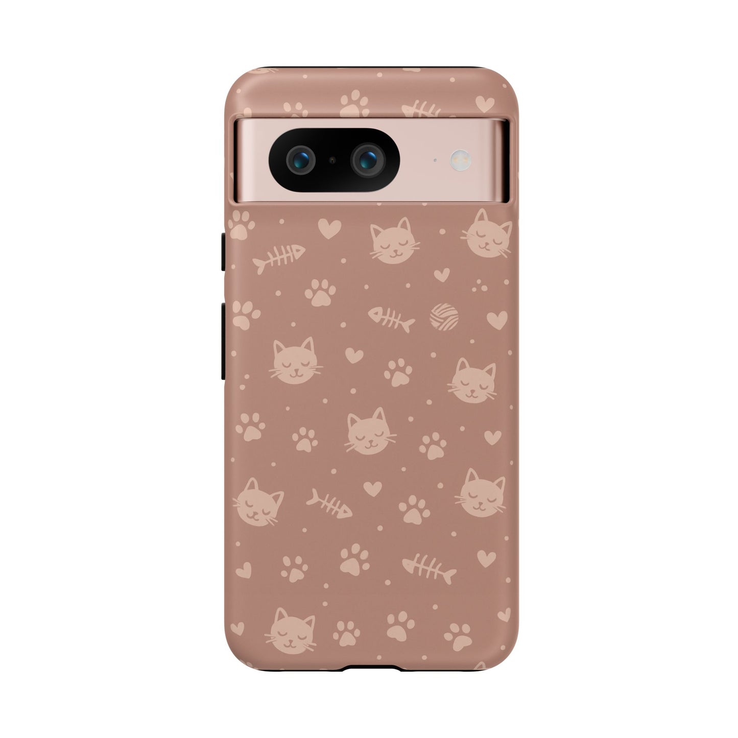 Cute Cat Pattern Phone Case | Paw Prints, Fishbone & Yarn Design Tough Case