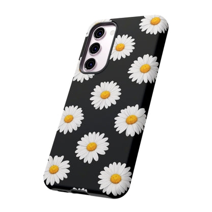 Black Daisy Floral Tough Phone Case – Cute Protective Cover for Iphone, Samsung Galaxy and Pixel