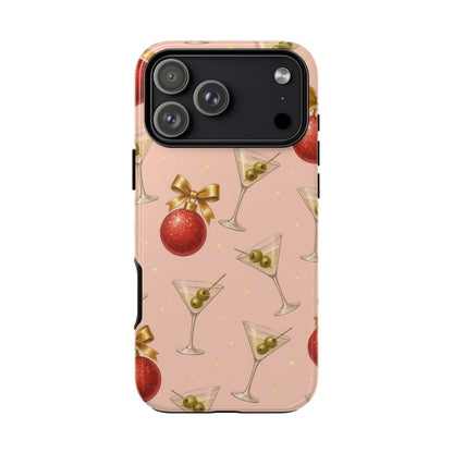 Cocktail Ornament Phone Case – Pink Martini & Cherry Pattern | Glossy or Matte for Iphone, Samsung Galaxy and Pixel