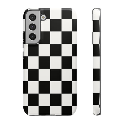 Black & White Checkerboard Phone Case – Classic Aesthetic Tough Protective Case