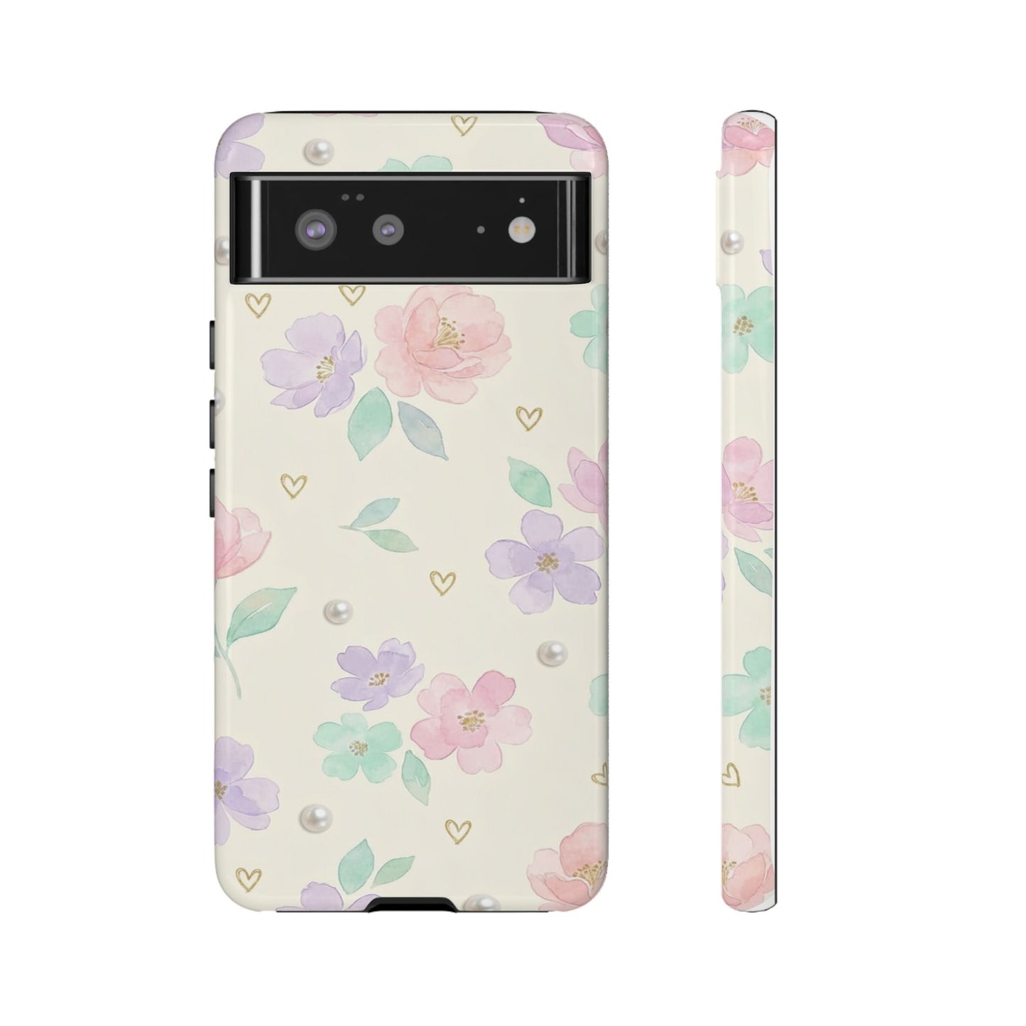 Pastel Floral Phone Case – Coquette Watercolor Flower Hearts Tough Case (iPhone, Samsung, Pixel)