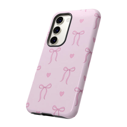 Pink Bow Heart Aesthetic Phone Case – Coquette Cute Tough Cover