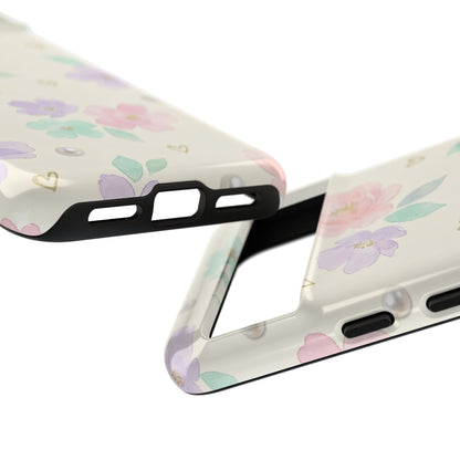 Pastel Floral Phone Case – Coquette Watercolor Flower Hearts Tough Case (iPhone, Samsung, Pixel)