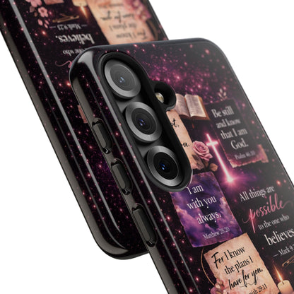Christian Bible Verse Phone Case Pink Floral Faith Tough Protective Cover Gift