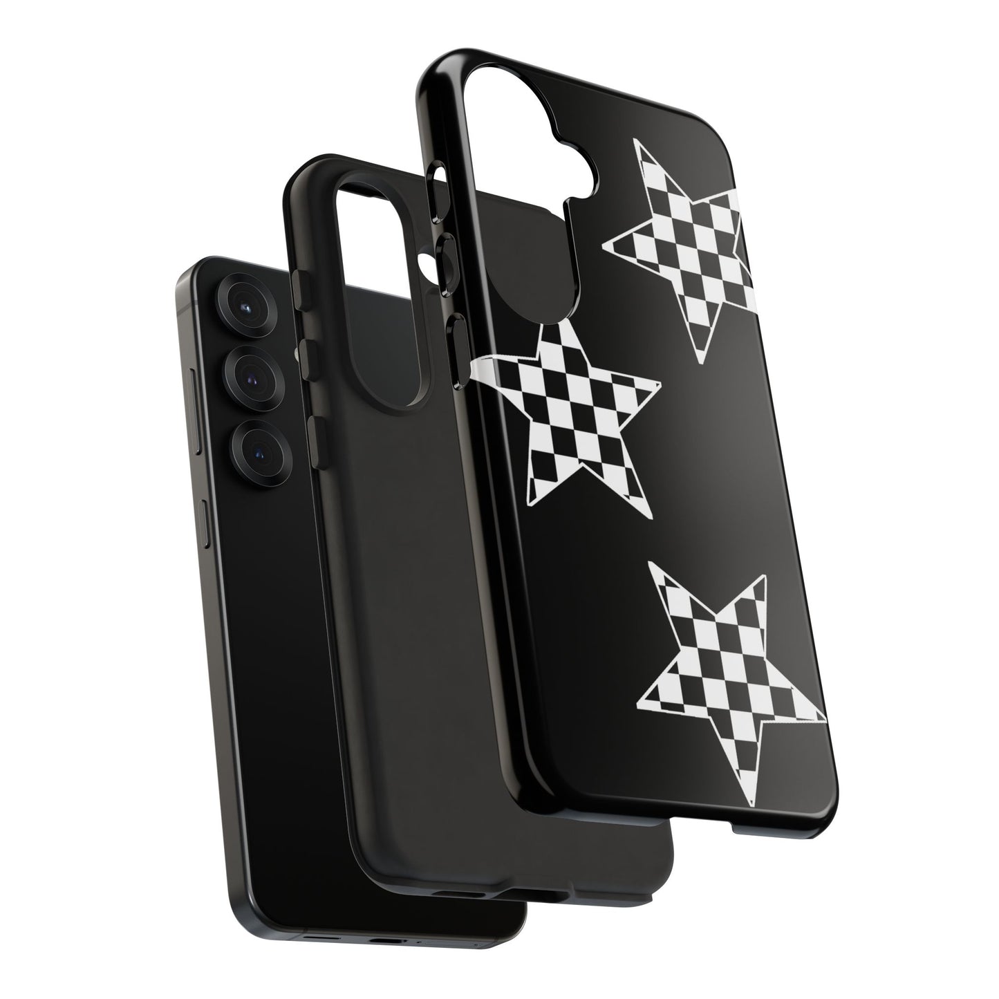 Checkered Star Tough Phone Case – Black Retro Graphic Protective Cover for Iphone, Samsung Galaxy and Pixel