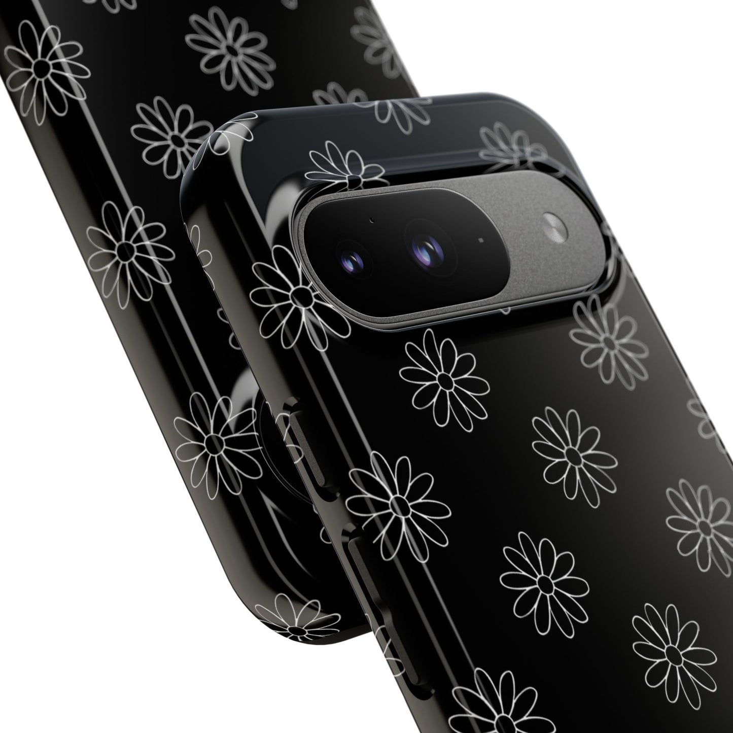 Black Daisy Floral Phone Case – Slim Protective Tough Case for Iphone, Samsung Galaxy and Pixel