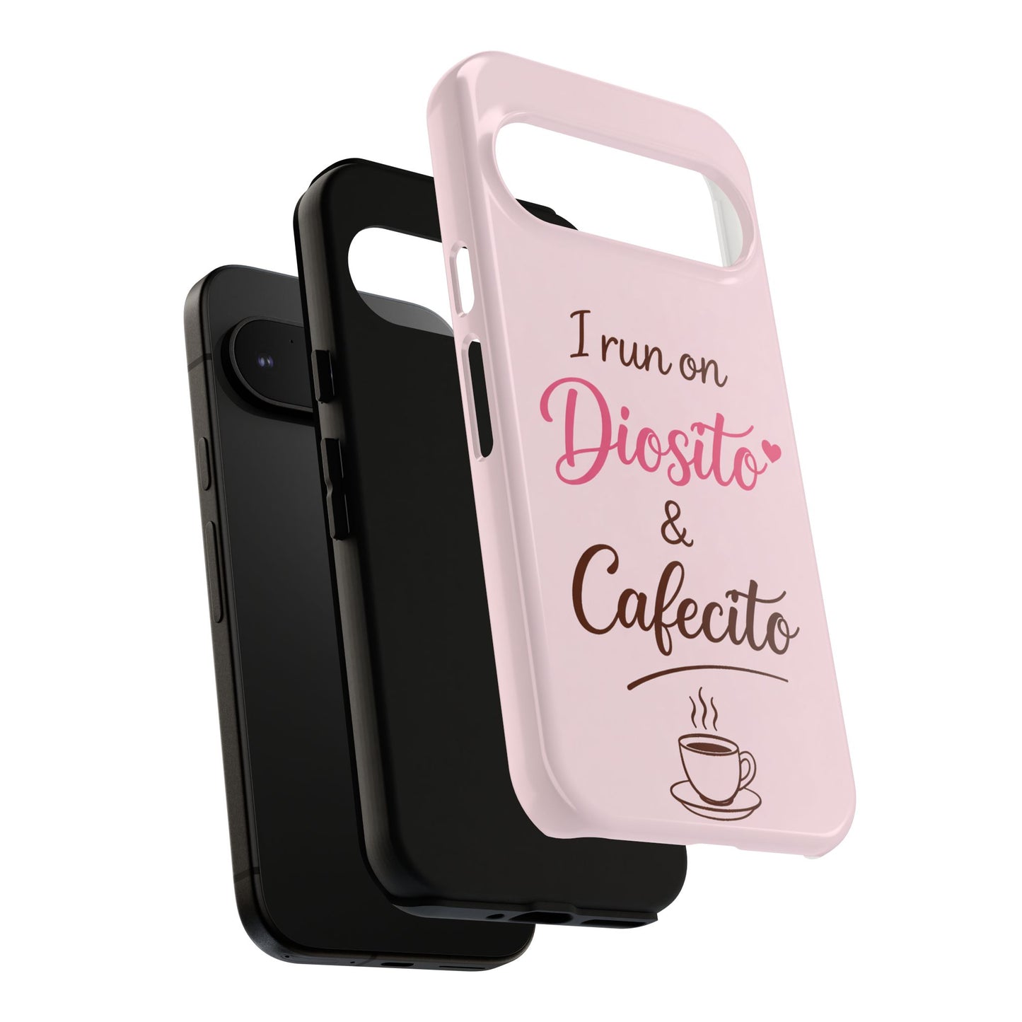 I Run on Diosito y Cafecito Phone Case, Pink Aesthetic Latina Faith Coffee Case, Girly Protective iPhone Samsung Cover
