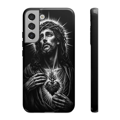 Jesus Sacred Heart Phone Case Black White Christian Faith Aesthetic