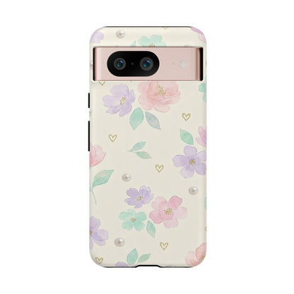 Pastel Floral Phone Case – Coquette Watercolor Flower Hearts Tough Case (iPhone, Samsung, Pixel)