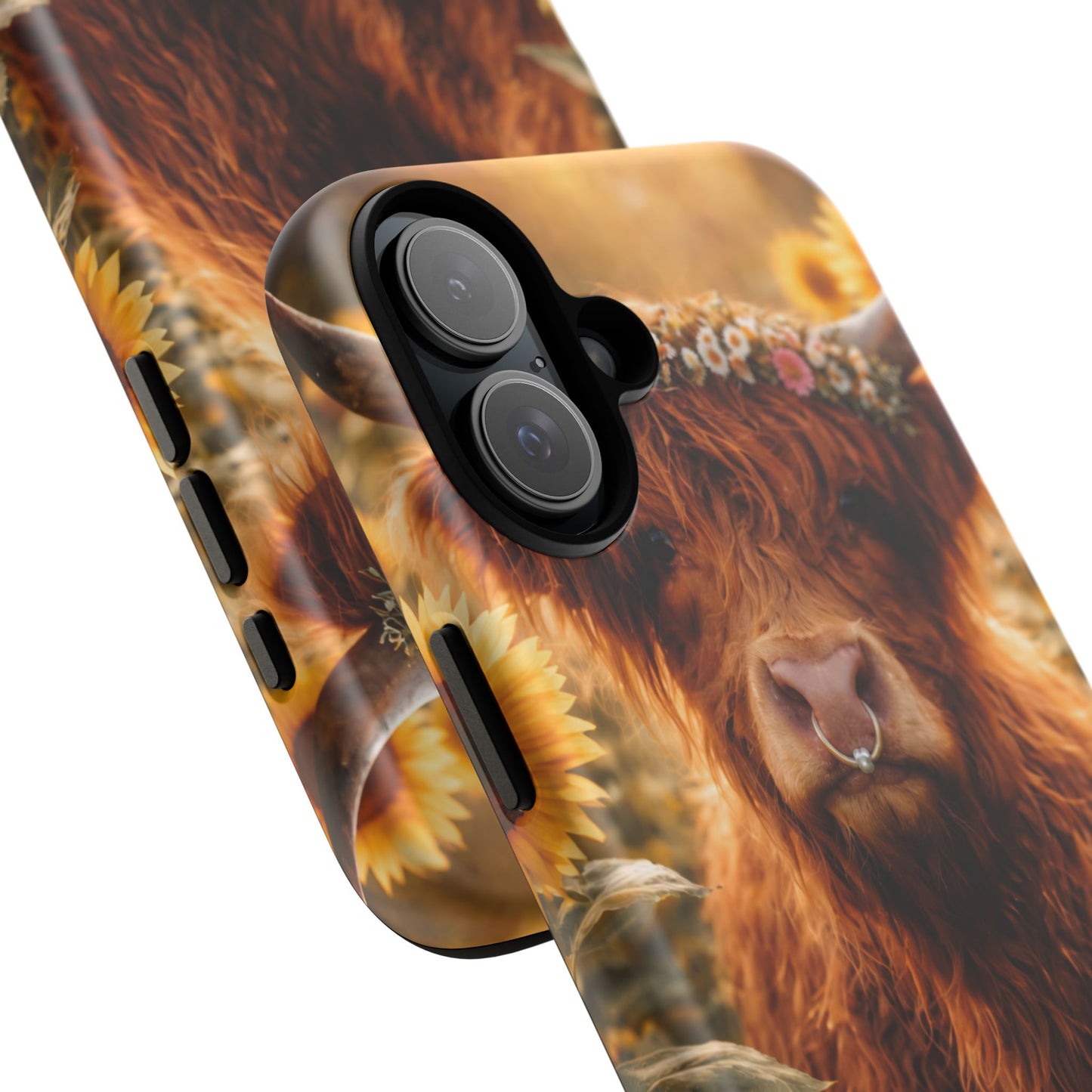 Highland Cow Sunflower Phone Case | Floral Farmhouse iPhone, Samsung Galaxy and Pixel Cover