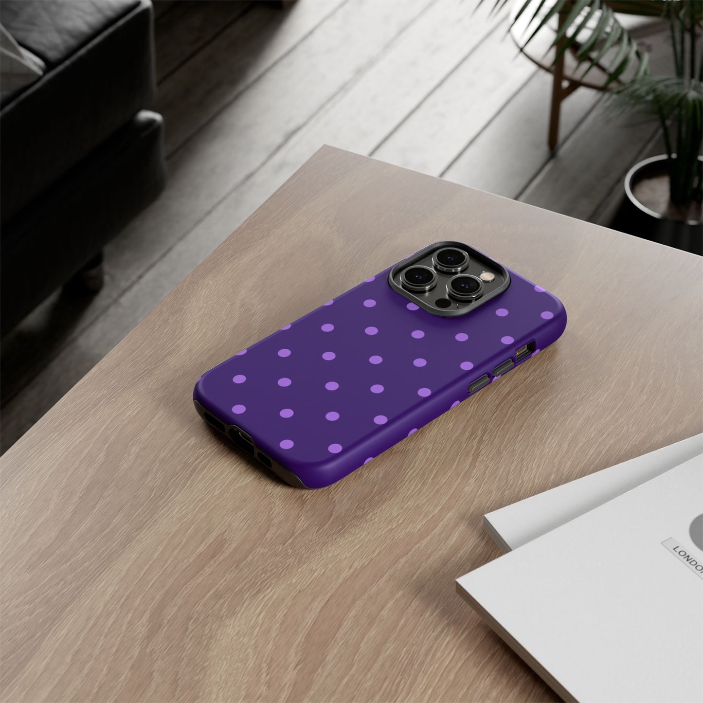 Purple Polka Dot Tough Phone Case – Cute Stylish Durable Protective Cover for Iphone, Samsung Galaxy and Pixel