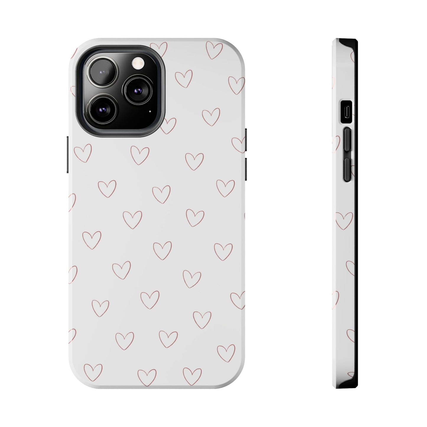 Hand-Drawn Hearts Tough Phone Case | Minimal Pink Heart Pattern
