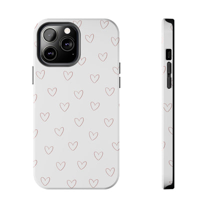 Hand-Drawn Hearts Tough Phone Case | Minimal Pink Heart Pattern
