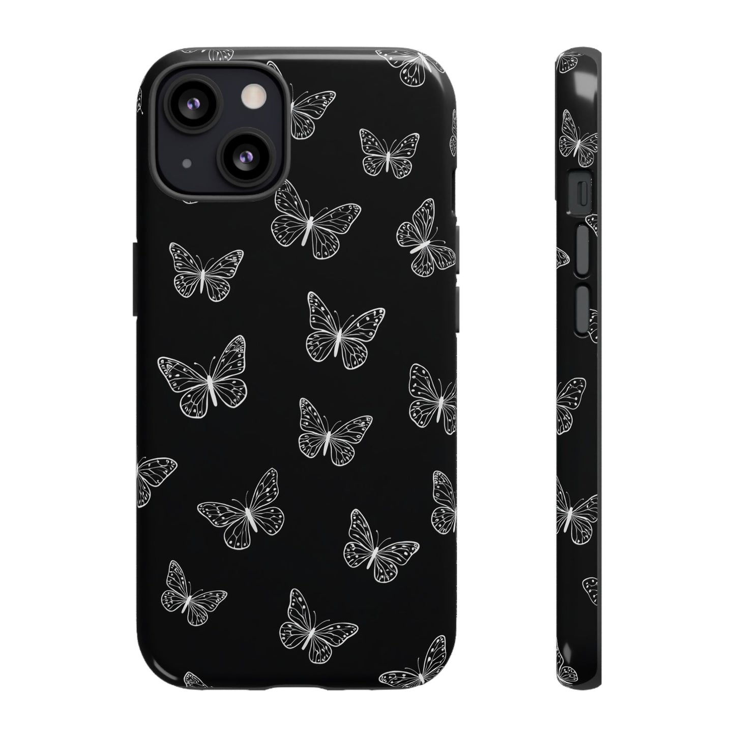 White Butterfly Pattern Phone Case – Dark Aesthetic Monochrome Tough Cover