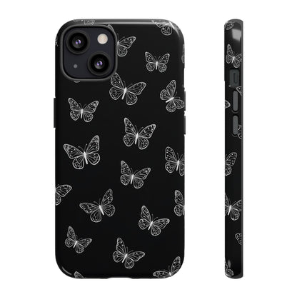 White Butterfly Pattern Phone Case – Dark Aesthetic Monochrome Tough Cover