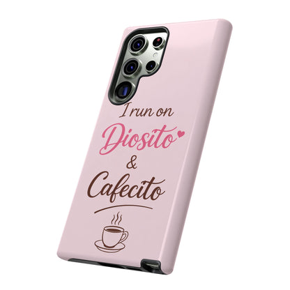 I Run on Diosito y Cafecito Phone Case, Pink Aesthetic Latina Faith Coffee Case, Girly Protective iPhone Samsung Cover