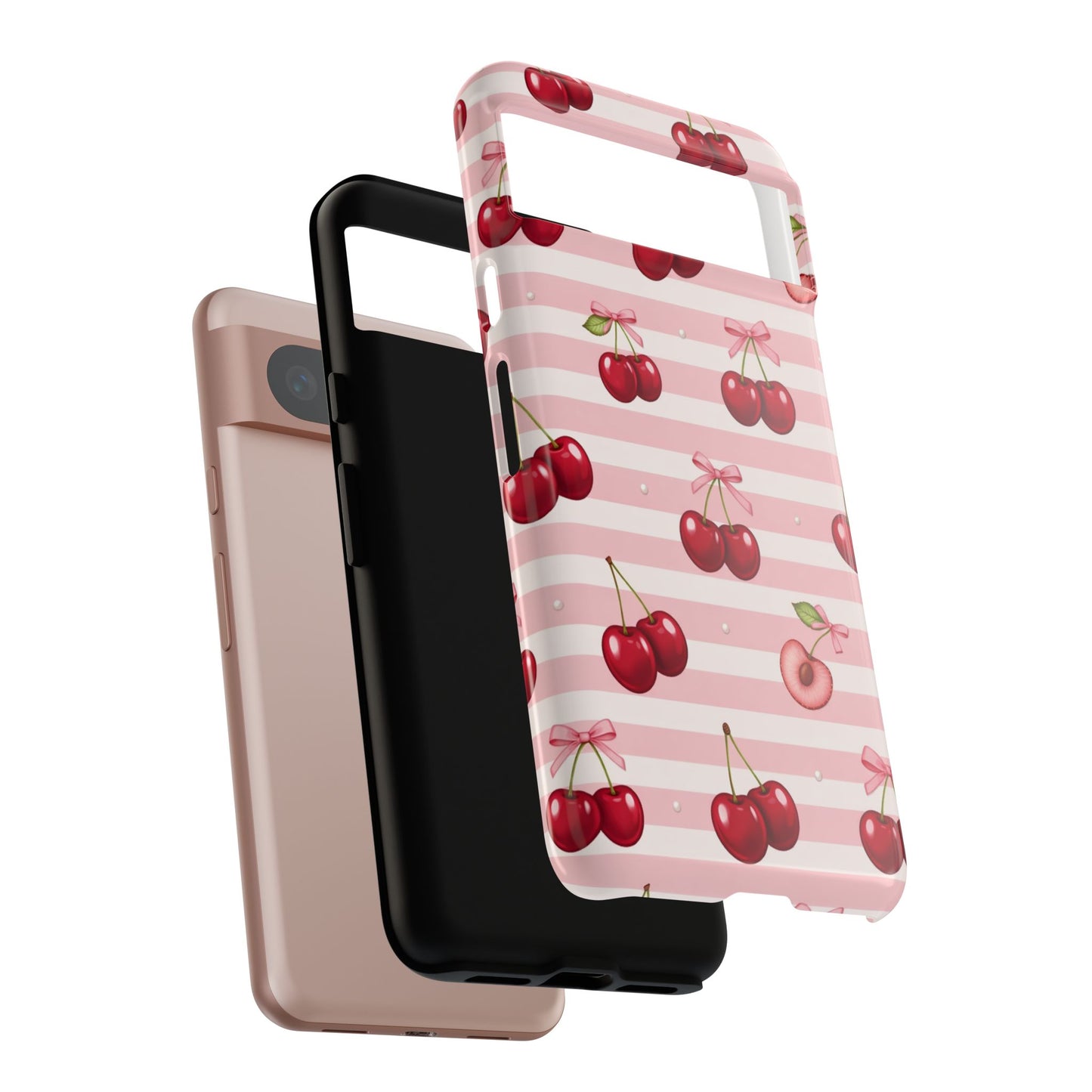 Coquette Cherry Bow Phone Case | Cute Pink Aesthetic Cherry Pattern Tough Case for iPhone & Samsung