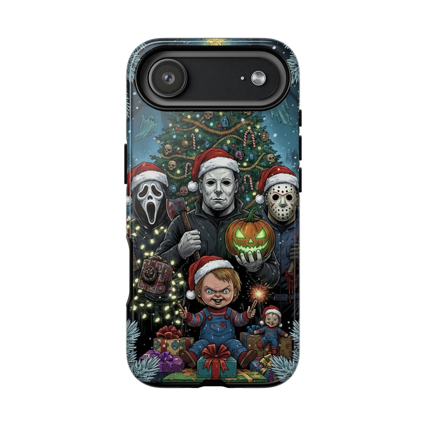 Christmas Horror Phone Case – Festive Slasher Collage Tough Case (iPhone, Samsung, Pixel)