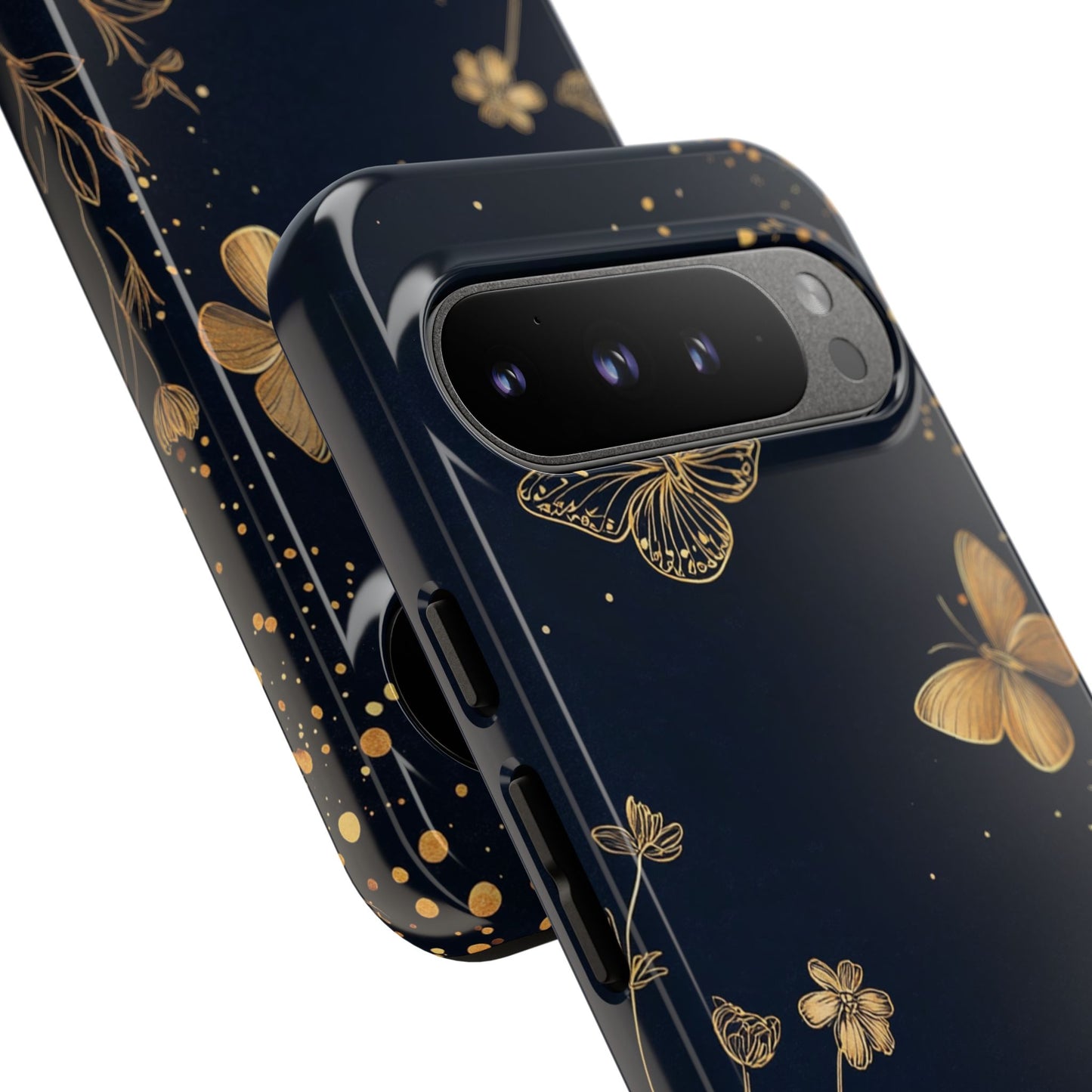 Gold Floral Butterfly Phone Case, Dark Aesthetic Botanical, Elegant Black Luxury iPhone Samsung Cover
