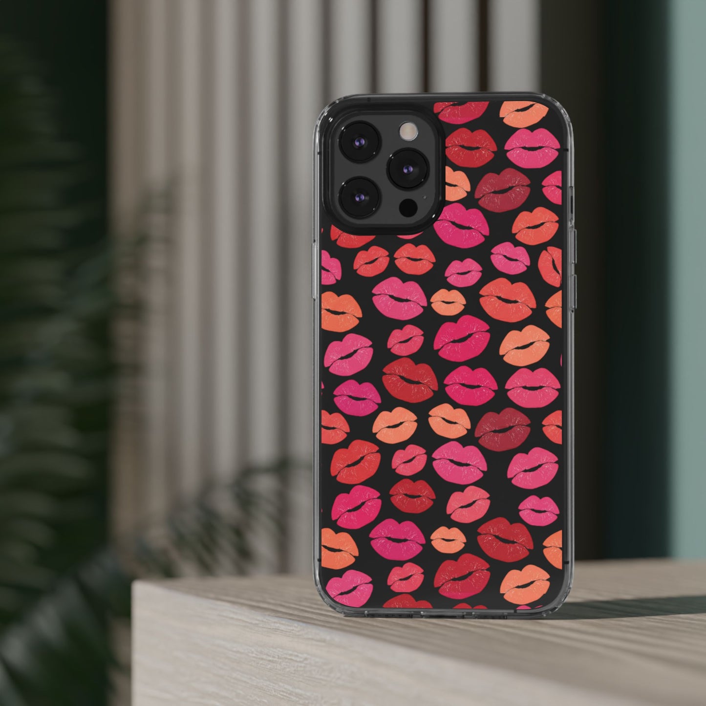 Kiss Print Clear Phone Case | Red Lip Pattern Impact-Resistant Case