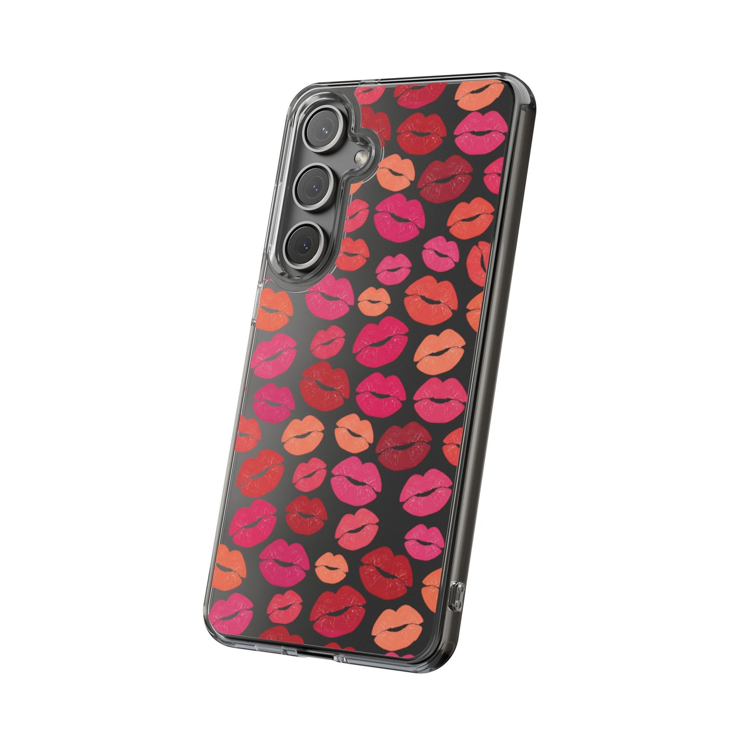 Kiss Print Clear Phone Case | Red Lip Pattern Impact-Resistant Case