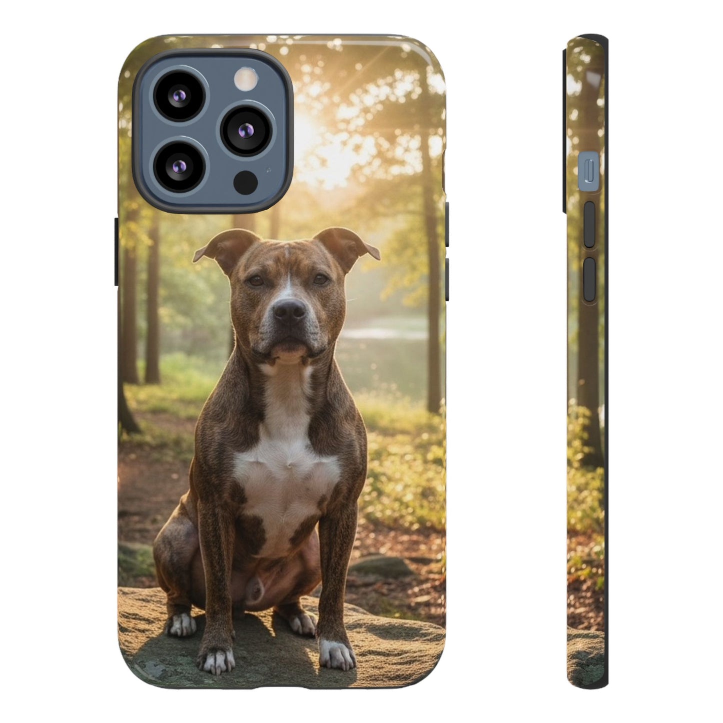 Pitbull Portrait Phone Case | Dog Lover Tough Case, Sunset Forest