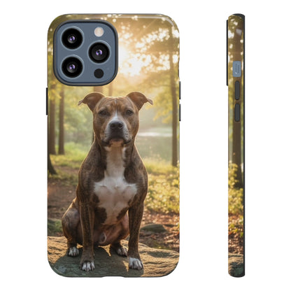 Pitbull Portrait Phone Case | Dog Lover Tough Case, Sunset Forest