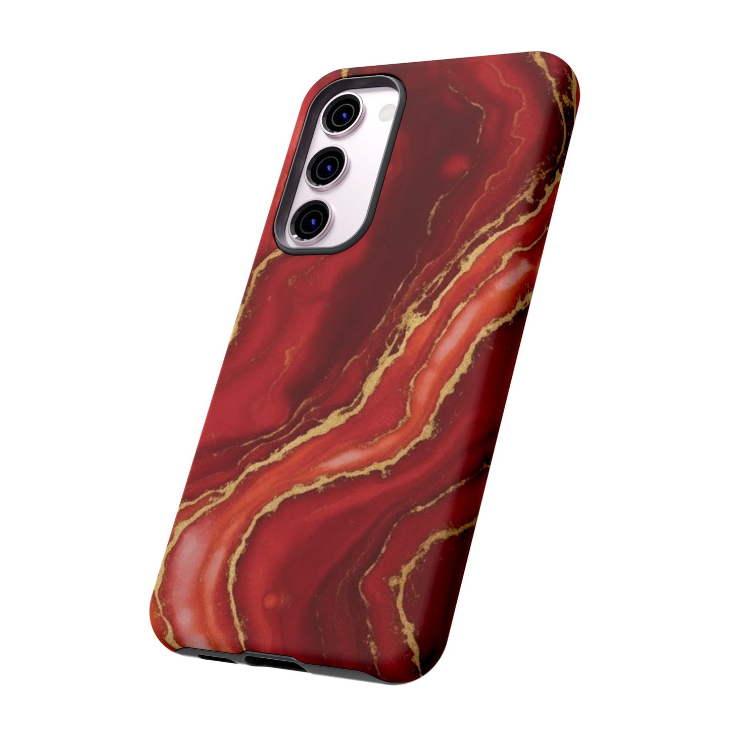 Red Agate Marble Phone Case with Gold Veins – Luxury Tough iPhone & Samsung Case