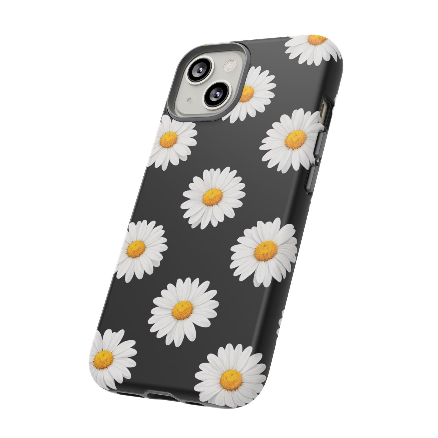 Black Daisy Floral Tough Phone Case – Cute Protective Cover for Iphone, Samsung Galaxy and Pixel