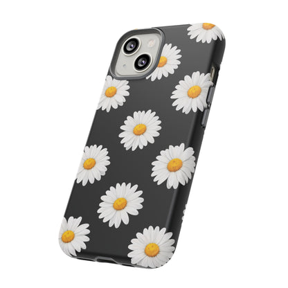 Black Daisy Floral Tough Phone Case – Cute Protective Cover for Iphone, Samsung Galaxy and Pixel