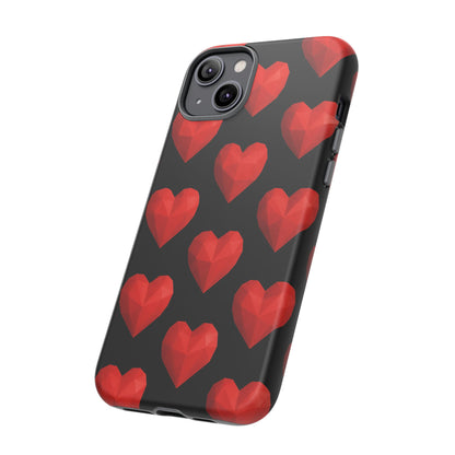 Red Heart Phone Case – Geometric Heart Pattern Tough Case (Black)