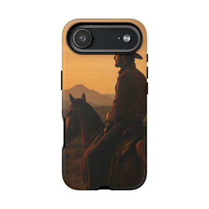 Western Cowboy Sunset Phone Case | Horse Rider Desert Aesthetic Tough Protective Case