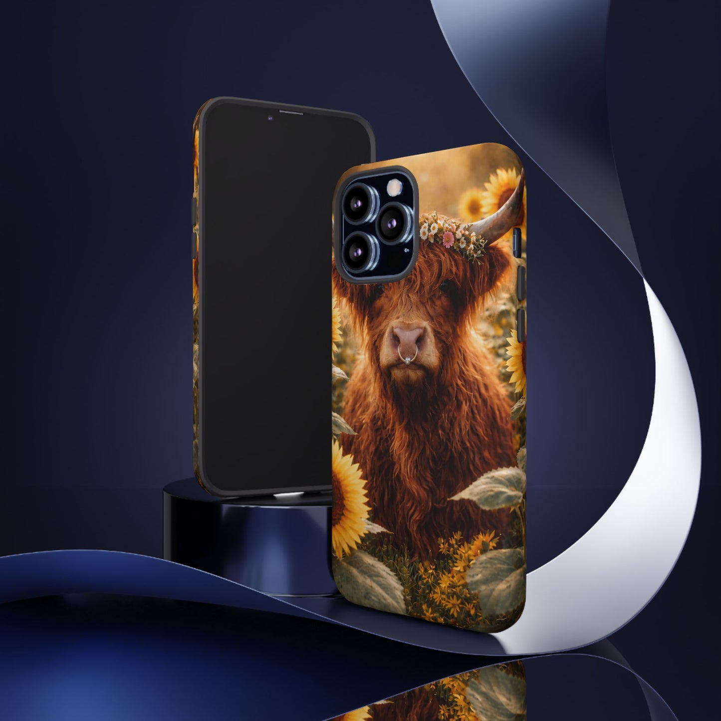 Highland Cow Sunflower Phone Case | Floral Farmhouse iPhone, Samsung Galaxy and Pixel Cover