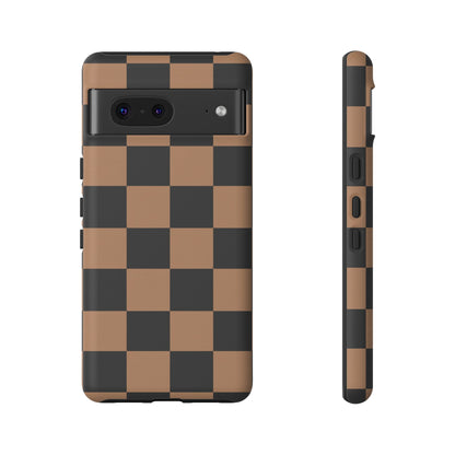 Brown Checkered Phone Case | Aesthetic Checkerboard iPhone & Samsung Tough Case