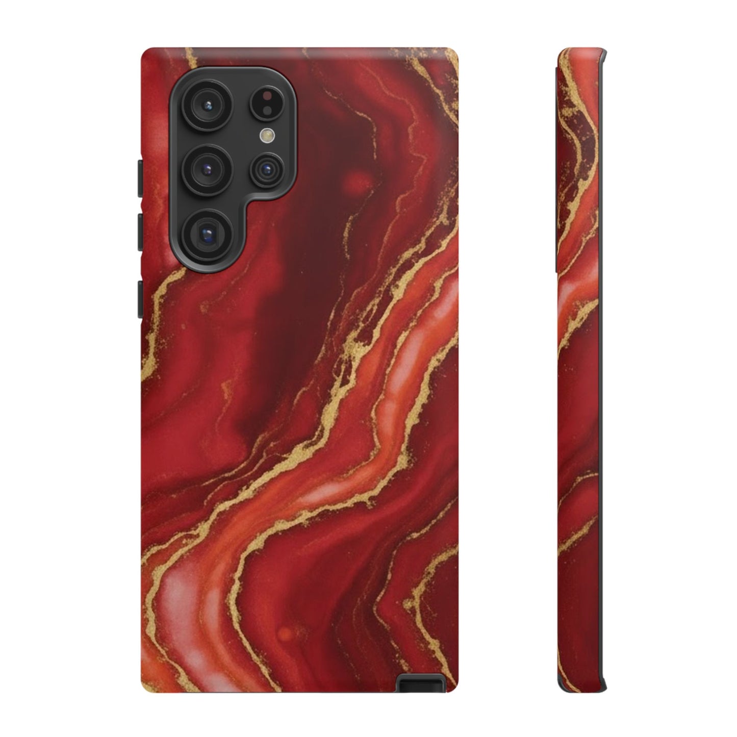 Red Agate Marble Phone Case with Gold Veins – Luxury Tough iPhone & Samsung Case