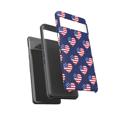 Patriotic American Flag Heart Phone Case – Tough Shockproof, USA Stars & Stripes for Iphone, Samsung Galaxy and Pixel