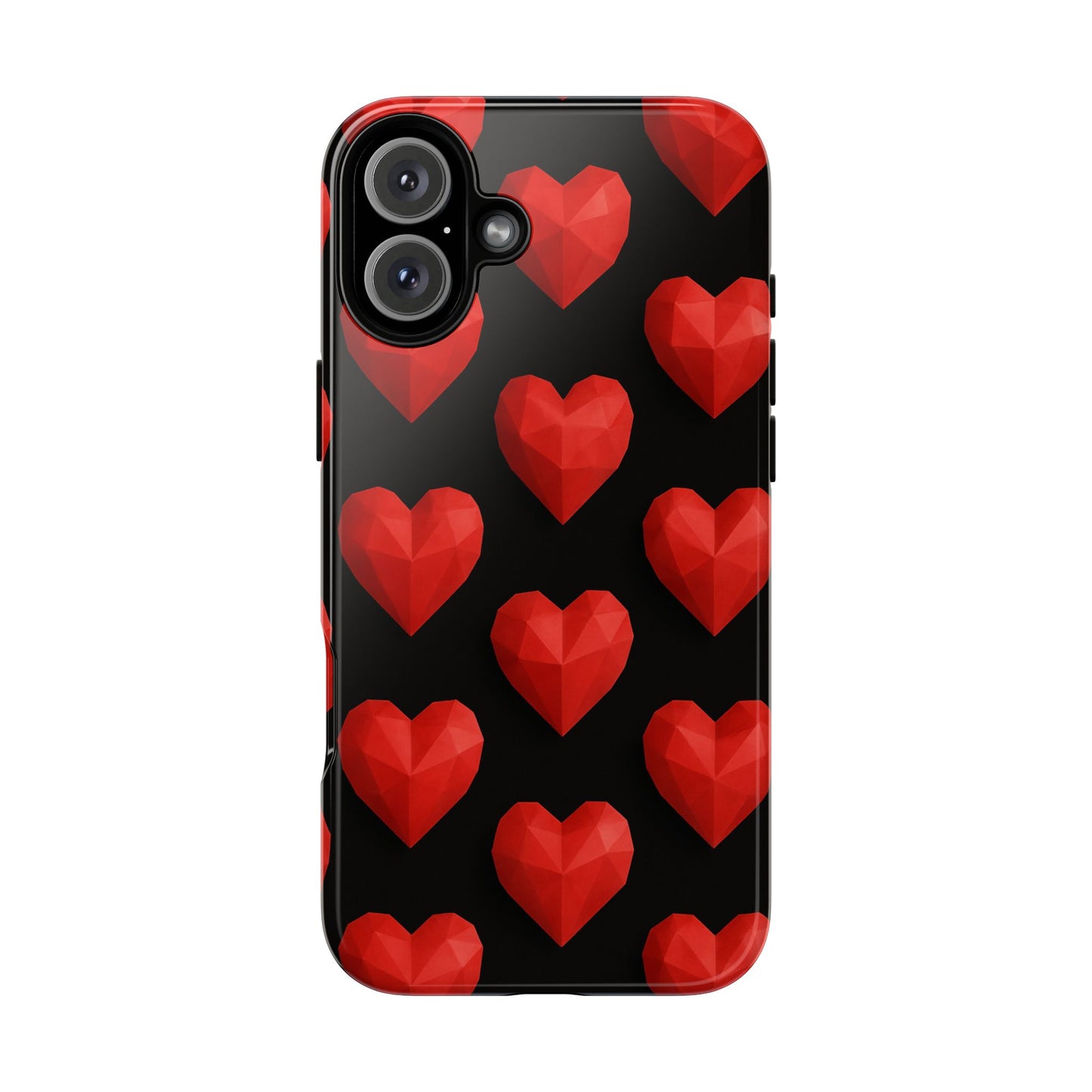 Red Heart Phone Case – Geometric Heart Pattern Tough Case (Black)