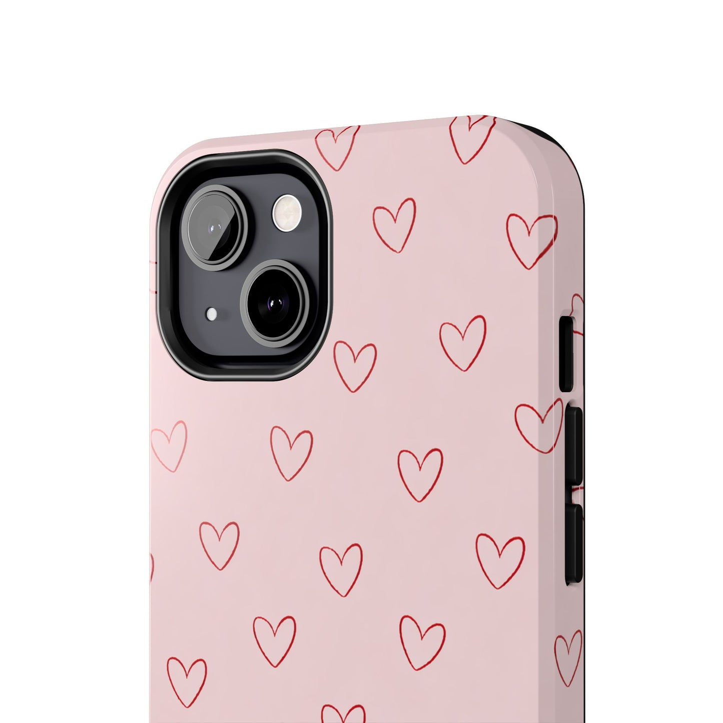 Pink Doodle Hearts Phone Case | Minimal Cute Heart Pattern Tough Case