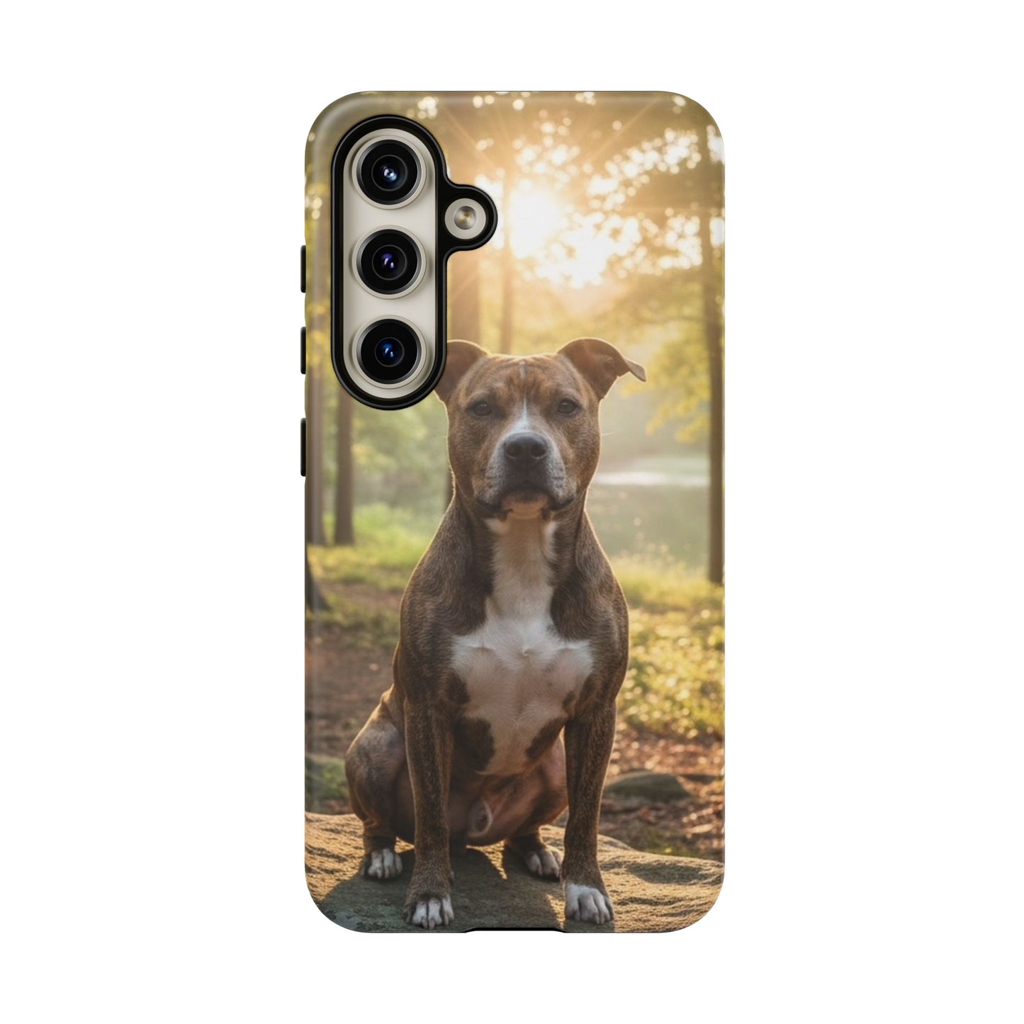 Pitbull Portrait Phone Case | Dog Lover Tough Case, Sunset Forest