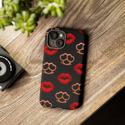 Red Lipstick & Knuckle Duster Phone Case | Bold Kiss Print Tough Protective Cover for Iphone, Samsung Galaxy and Pixel