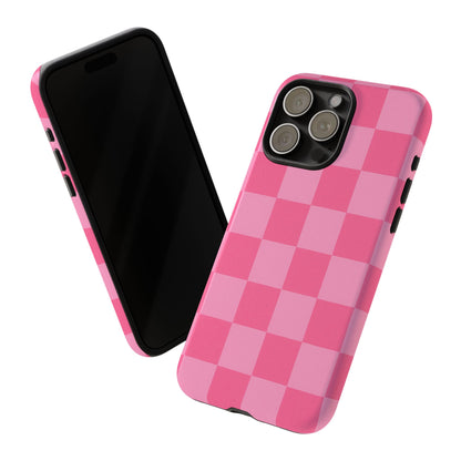 Pink Checkerboard Phone Case – Cute Aesthetic Tough Case for iPhone & Samsung