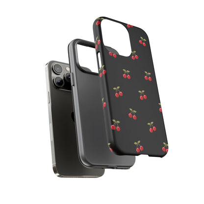 Cherry Pattern Phone Case — Slim Black Protective iPhone Case with Red Cherries for Iphone, Samsung Galaxy and Pixel