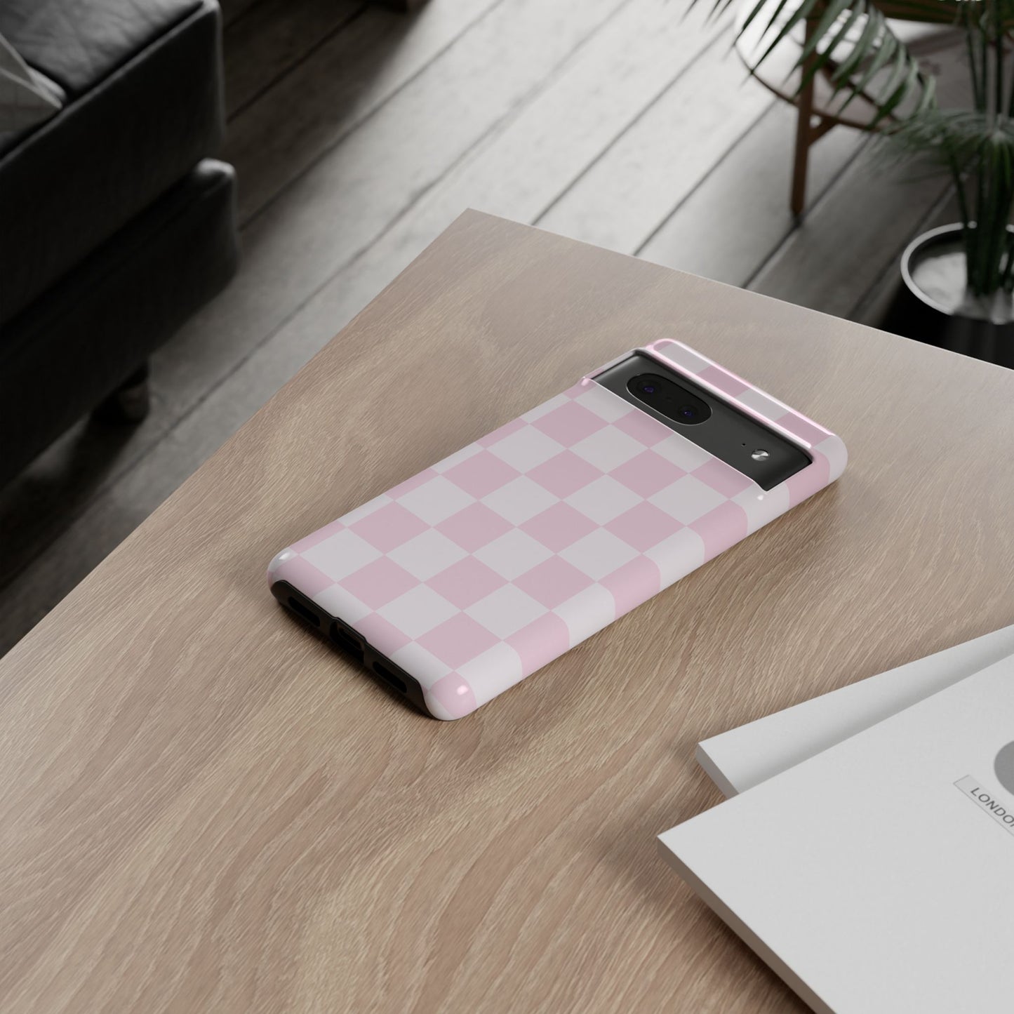 Pink Checkerboard Phone Case | Aesthetic Tough Protective Case