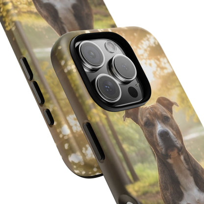 Pitbull Portrait Phone Case | Dog Lover Tough Case, Sunset Forest