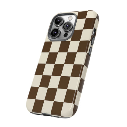 Mocha Checkerboard Phone Case | Neutral Aesthetic Checkered iPhone & Samsung Tough Case