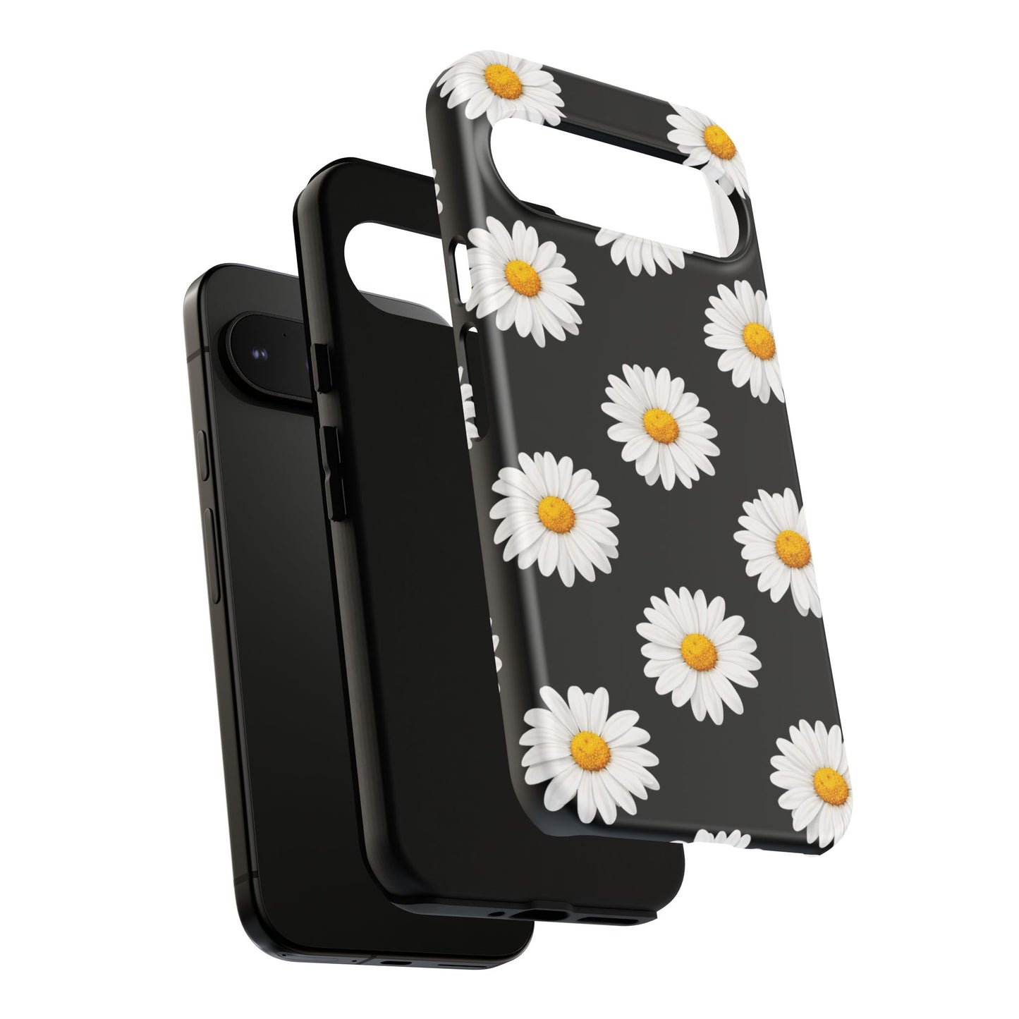 Black Daisy Floral Tough Phone Case – Cute Protective Cover for Iphone, Samsung Galaxy and Pixel