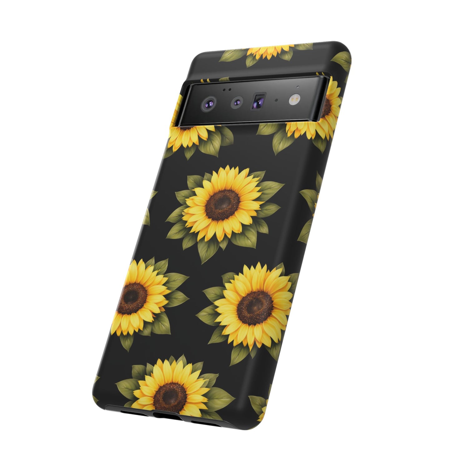 Sunflower Floral Tough Phone Case – Black Background Protective Cover for Iphone, Samsung Galaxy and Pixel
